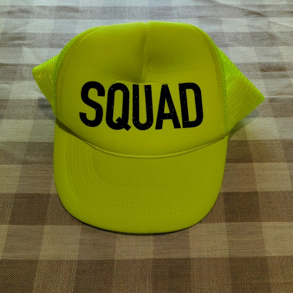 Squad neon yellow trucker hat worn once bachelorette party